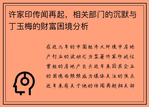 许家印传闻再起，相关部门的沉默与丁玉梅的财富困境分析
