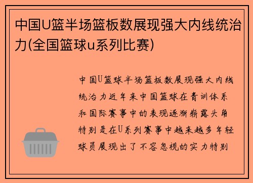 中国U篮半场篮板数展现强大内线统治力(全国篮球u系列比赛)