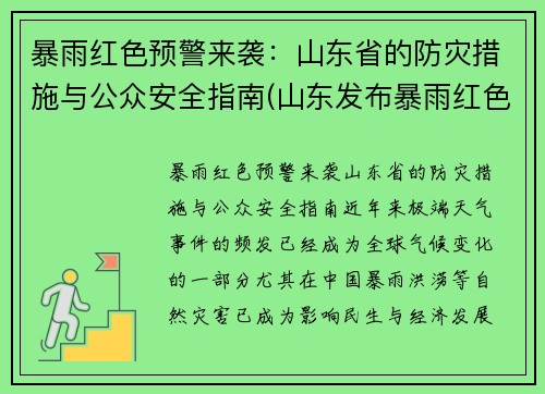 暴雨红色预警来袭：山东省的防灾措施与公众安全指南(山东发布暴雨红色预警)