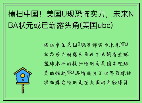 横扫中国！美国U现恐怖实力，未来NBA状元或已崭露头角(美国ubc)