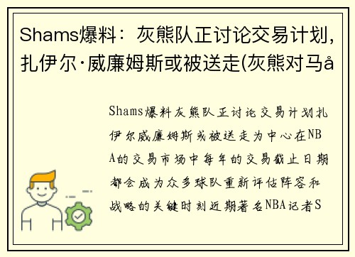 Shams爆料：灰熊队正讨论交易计划，扎伊尔·威廉姆斯或被送走(灰熊对马刺聚胜顽球汇)