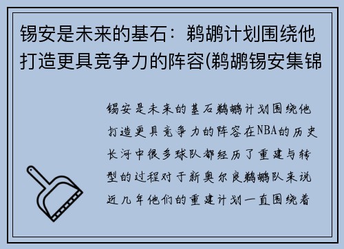 锡安是未来的基石：鹈鹕计划围绕他打造更具竞争力的阵容(鹈鹕锡安集锦)