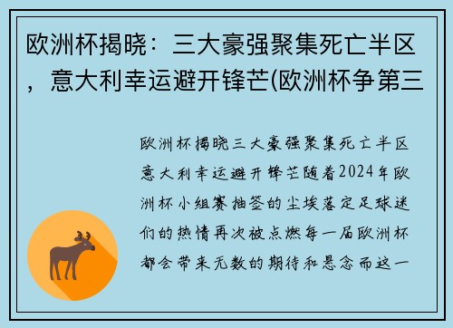 欧洲杯揭晓：三大豪强聚集死亡半区，意大利幸运避开锋芒(欧洲杯争第三名)